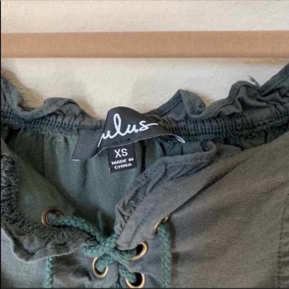 Lulus Dark Forest Green Off Shoulder Lace-up Dress - Picture 14 of 14